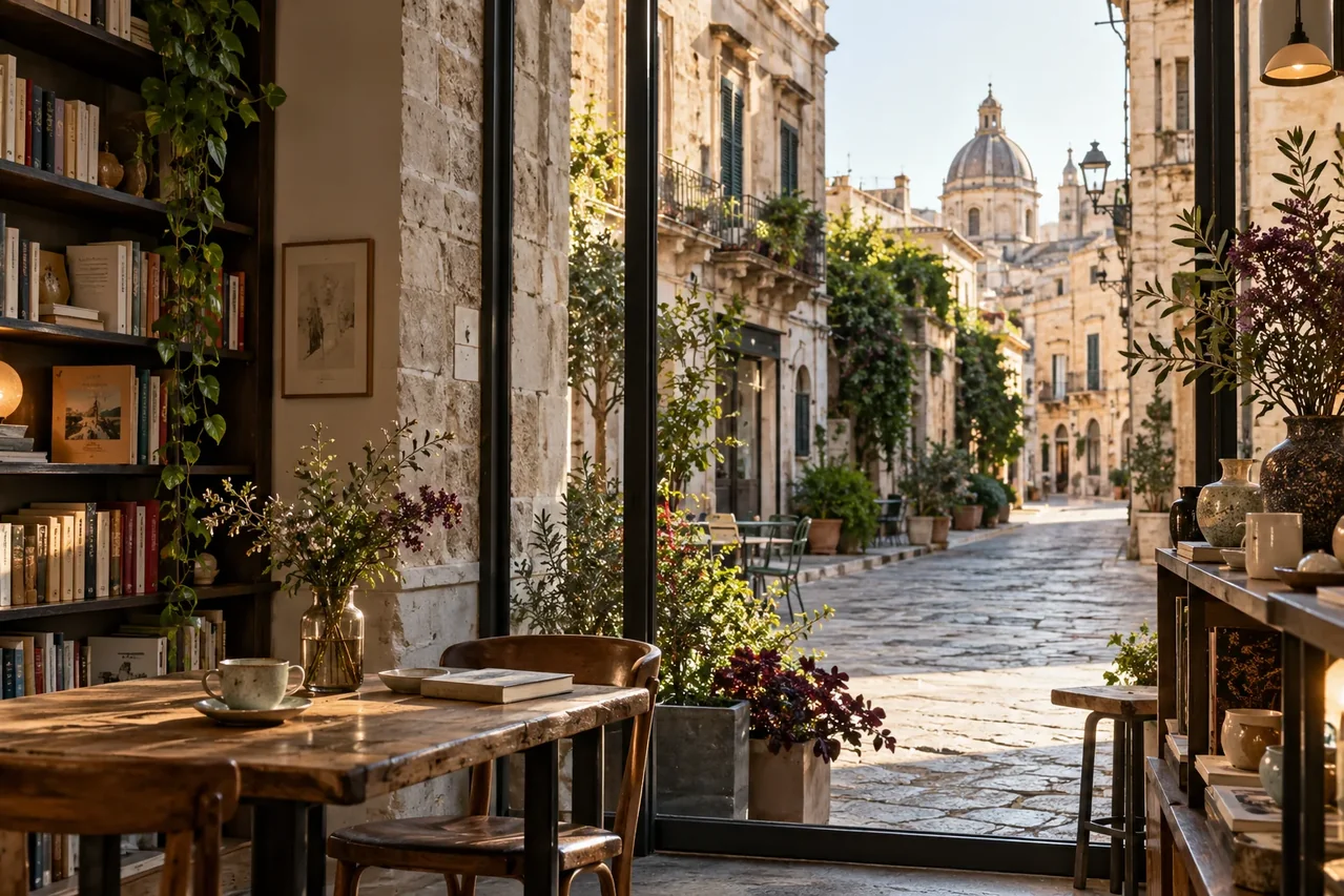 Una libreria indipendente si apre su una strada di una città italiana illuminata dal sole